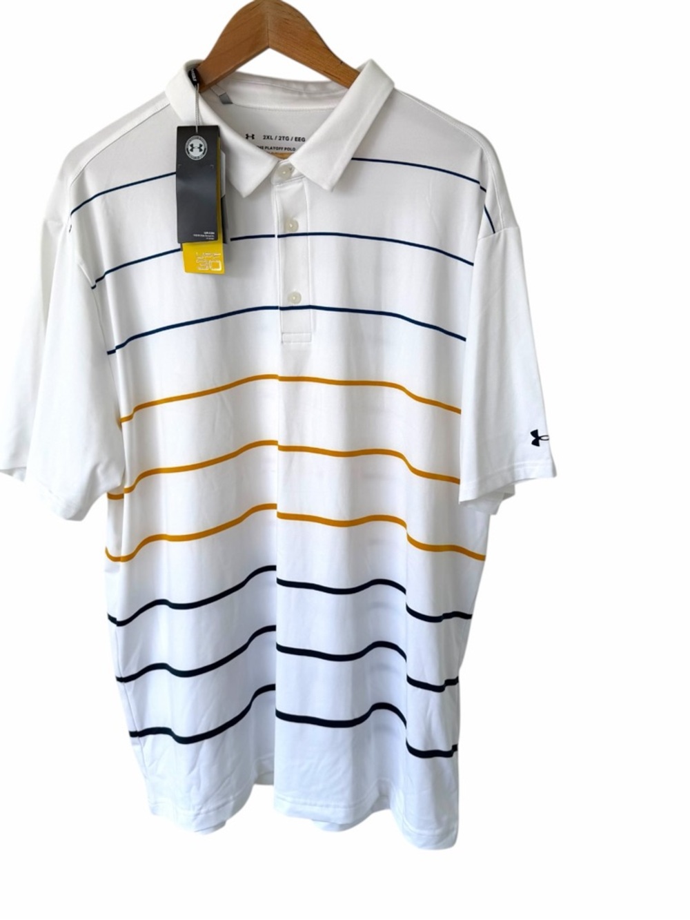 Under Armour Playoff Polo Mens 2XL White Stripe Golf Shirt UPF 30